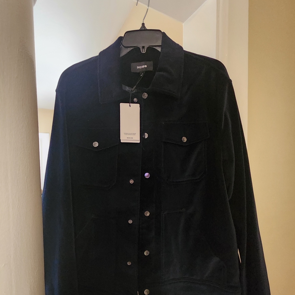 Reiss Cotton Blend Velvet Jacket in Navy